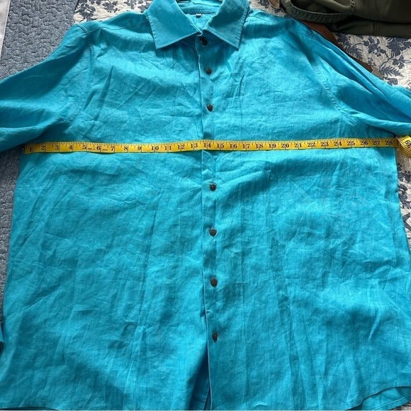 Wedding Tropics Shirt Linen Button Down Teal French Cuff Cobalt Blue Size 4X - Picture 8 of 10